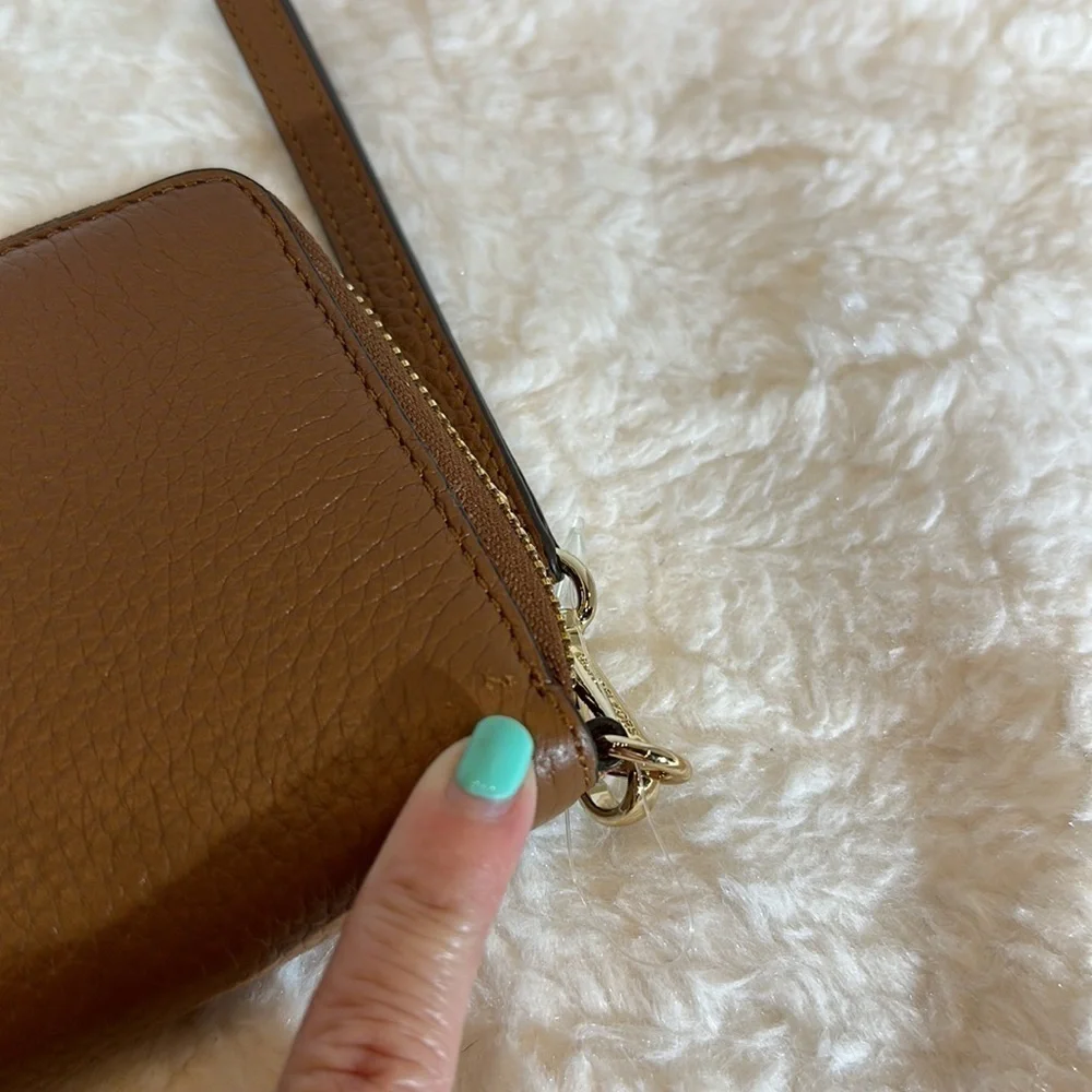 NWT Michael Kors Fulton, large flat phone case, leather brown clutch